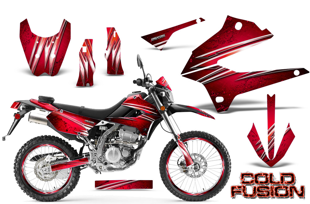 Kawasaki KLX DTRACK Graphics Kit Cold Fusion Red BB NP Rims